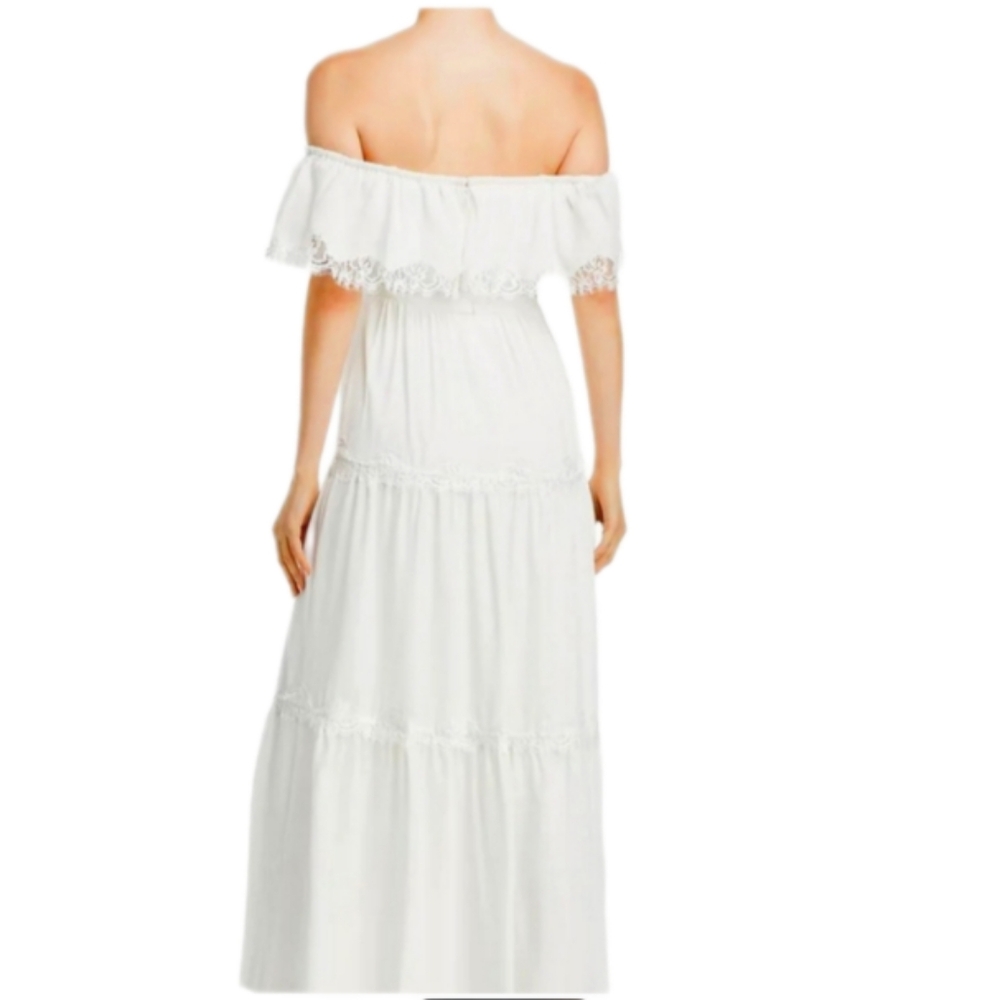 NWT Aqua Formal White Lace Trim Offshoulder Ruffle Maxi Evening Dress - Picture 2 of 14